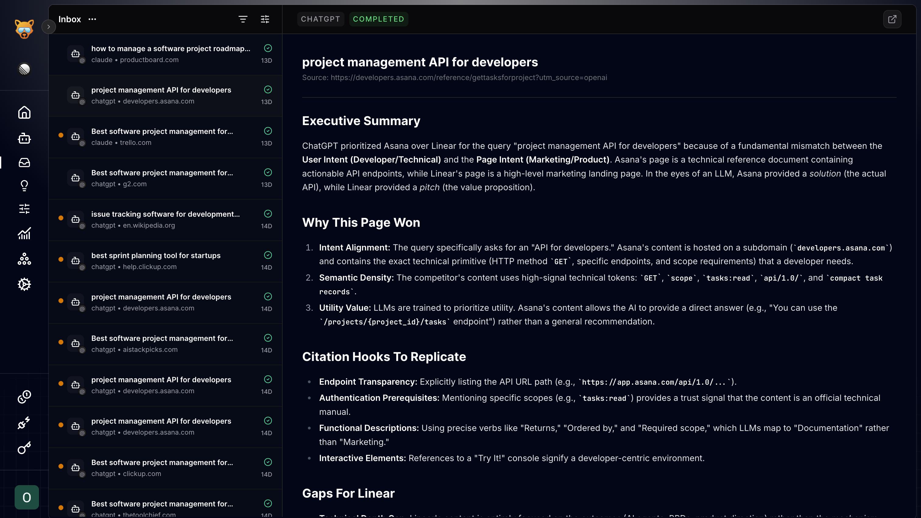 Foxcite dashboard screenshot