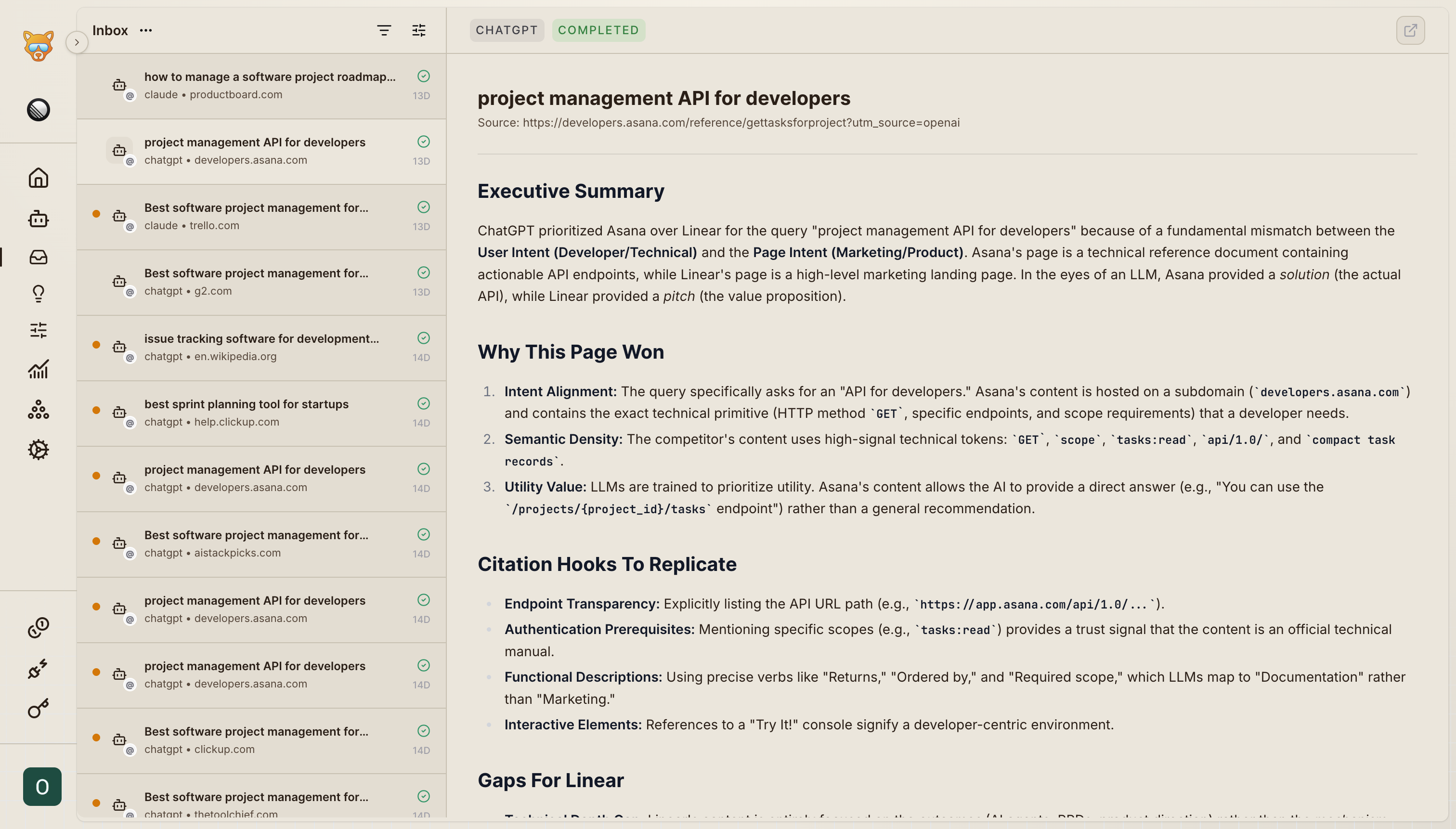 Foxcite dashboard screenshot
